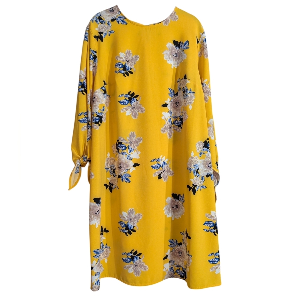 Ava & Viv Yellow Floral Dress Size XL Tie Sleeve Shift Lightweight Spring Summer - Picture 3 of 9